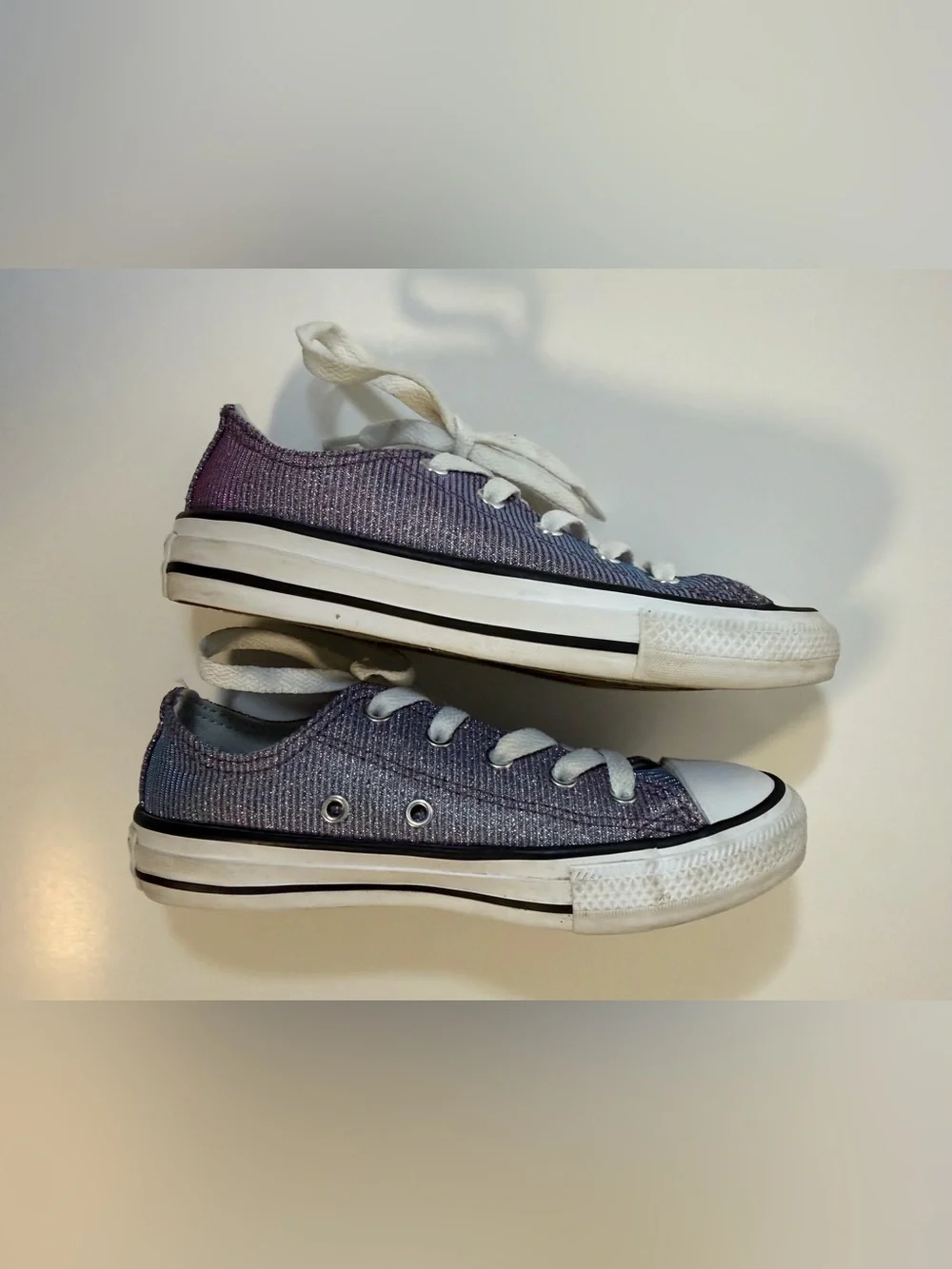 Converse Sparkle Sneakers Lace Up Shoes Holographic Purple Blue Juniors Girls 13